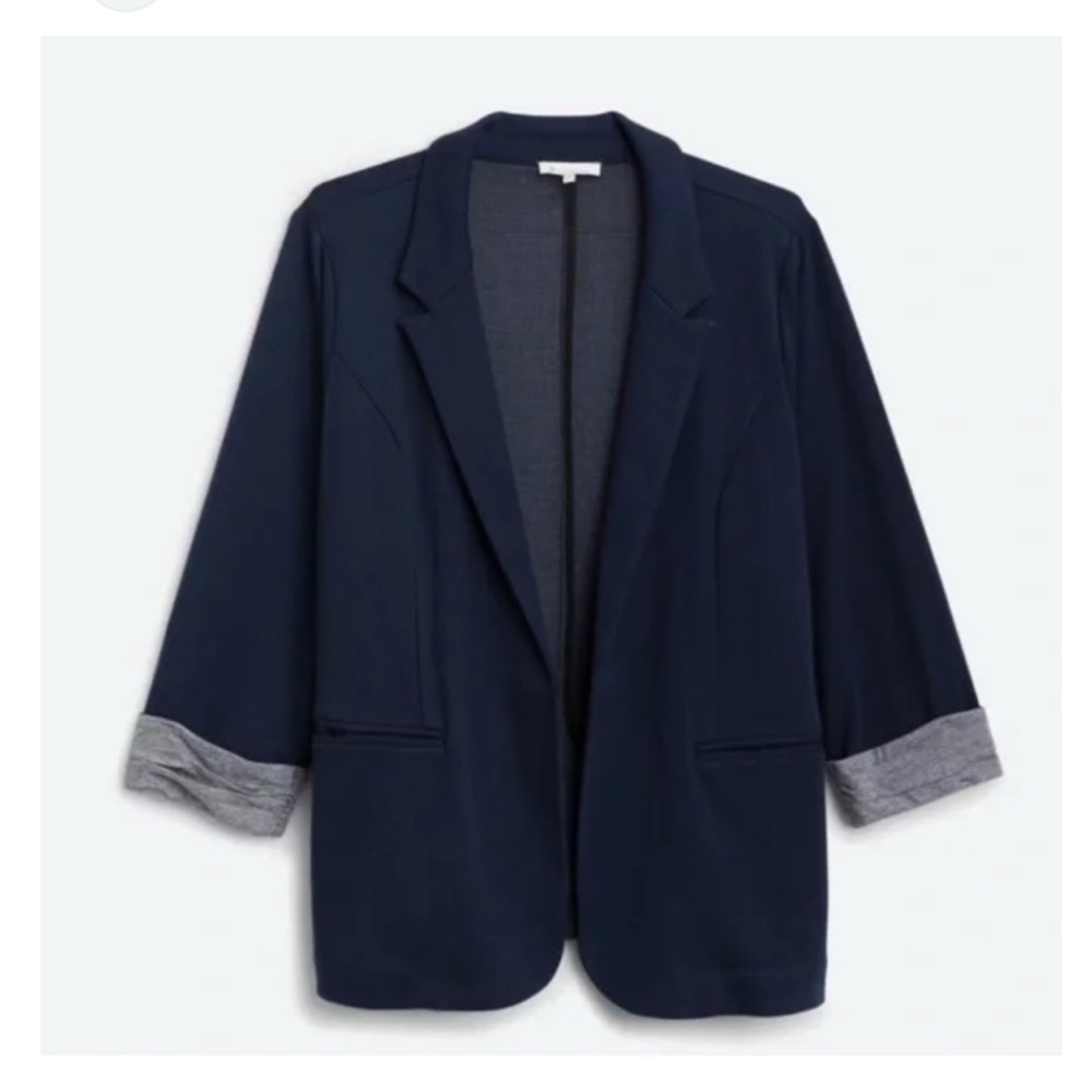 Skies Are Blue Curvy Navy Blue 3/4 Sleeve Blazer Womens 2X